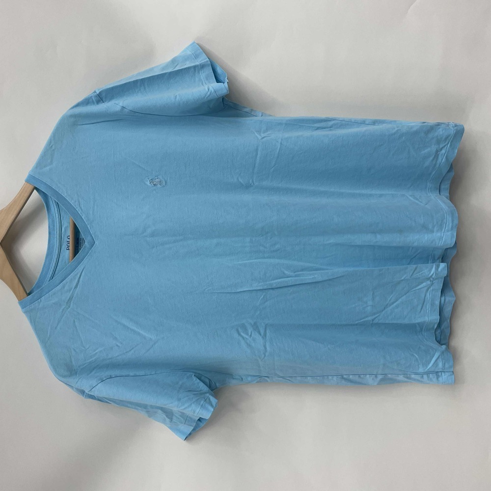Ralph Lauren Vintage Blue‎ Polo TShirt Pony VNeck Single Stitch Mens L
